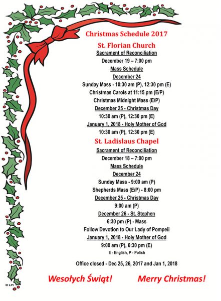 Christmas Schedule 2017 – Saint Florian Roman Catholic Church